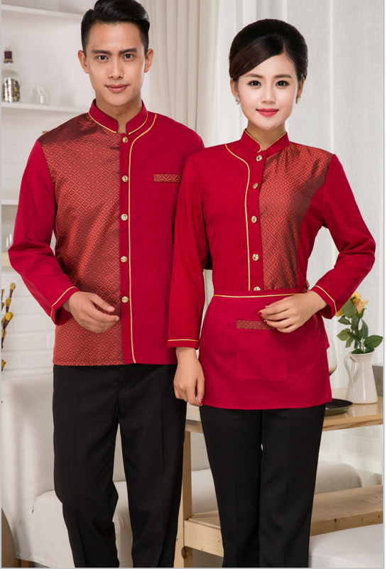 酒店工作服春秋裝女服務(wù)員工作服長(cháng)袖飯店制服餐廳工作服